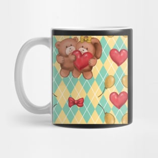 Teddy and Bunny lovely yellow blue chech Mug